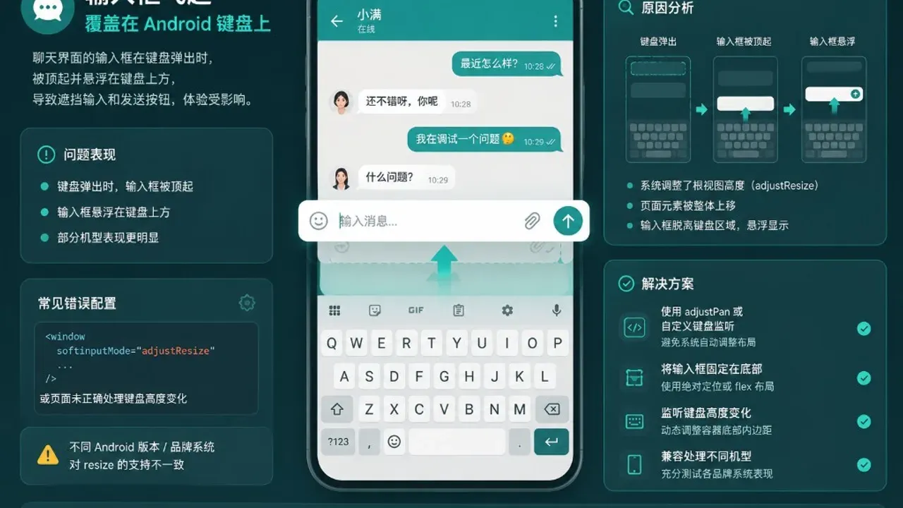 UniApp z-paging 聊天页:安卓键盘弹起输入框飞顶与底部空白
